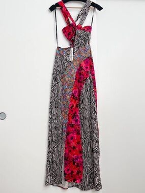 For Love And Lemons Pink Floral & Zebra Print Maxi Dress Size XS